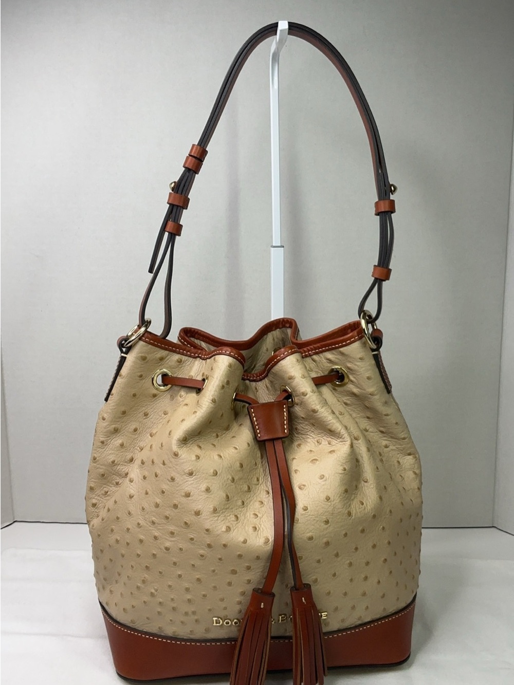 Dooney & Bourke ostrich embossed leather bucket bag